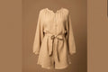 Cotton Front Tie Long Sleeve Rompers