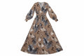 Tropical Palm Print Long Sleeve Chiffon Wrap Boutique Resort Maxi Dress ￼